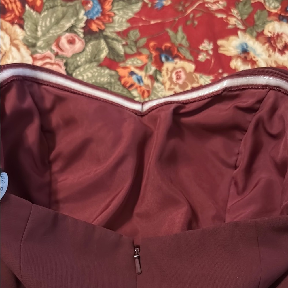 Elegant Strapless Burgundy Dress - Picture 5 of 10